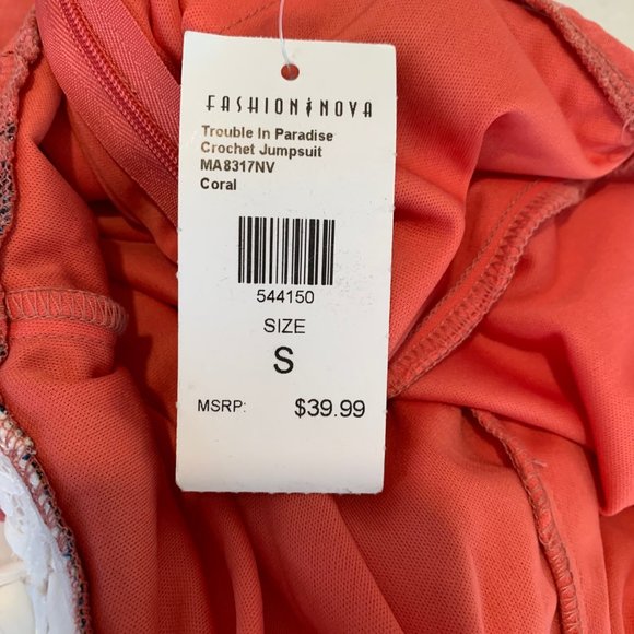 NWT Fashion Nova Trouble In Paradise Coral Jumpsuit Size S - Picture 16 of 16